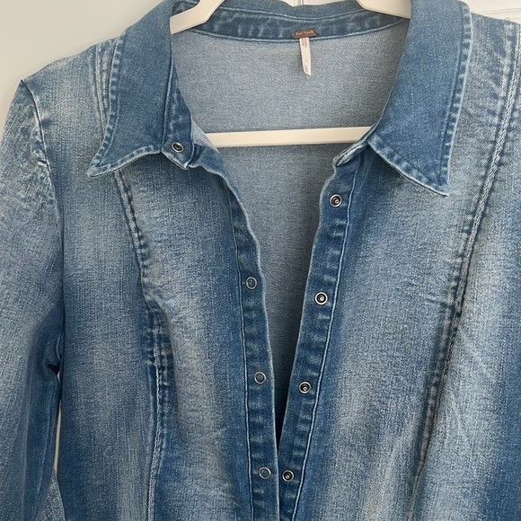 Free People Blue Long Sleeve Shirt Dress - Picture 14 of 16